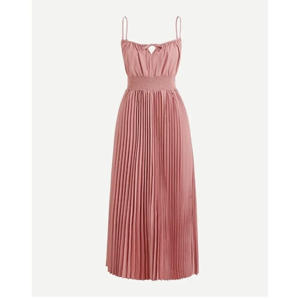 J Crew Smocked Waist Pleated Midi Dress Cottage Milk Maid Feminine Size 00